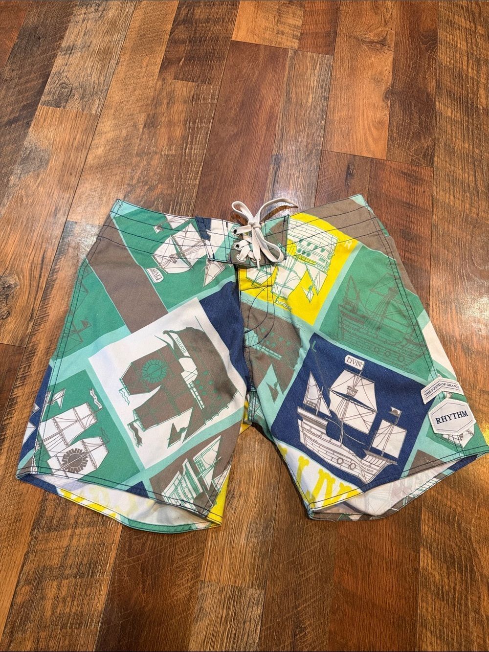Rhythm Teal, Navy & White Nautical Print  board Shorts 33 (CCC)